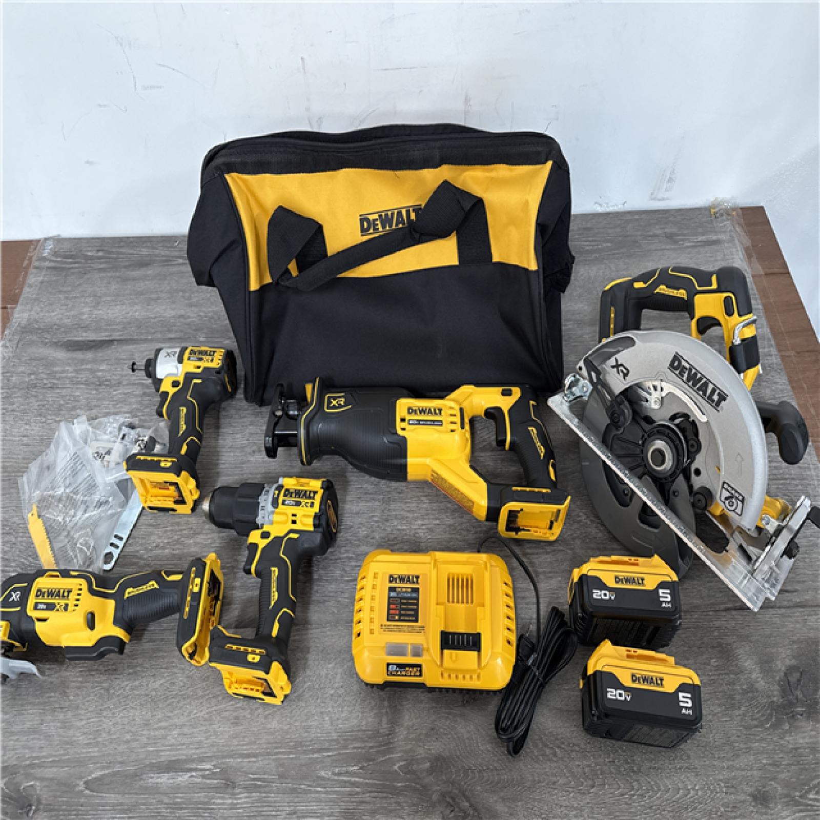 CALIFORNIA AS-IS DeWalt 5-Tool Combo Kit  Includes (2) Batteries  Charger & Bag