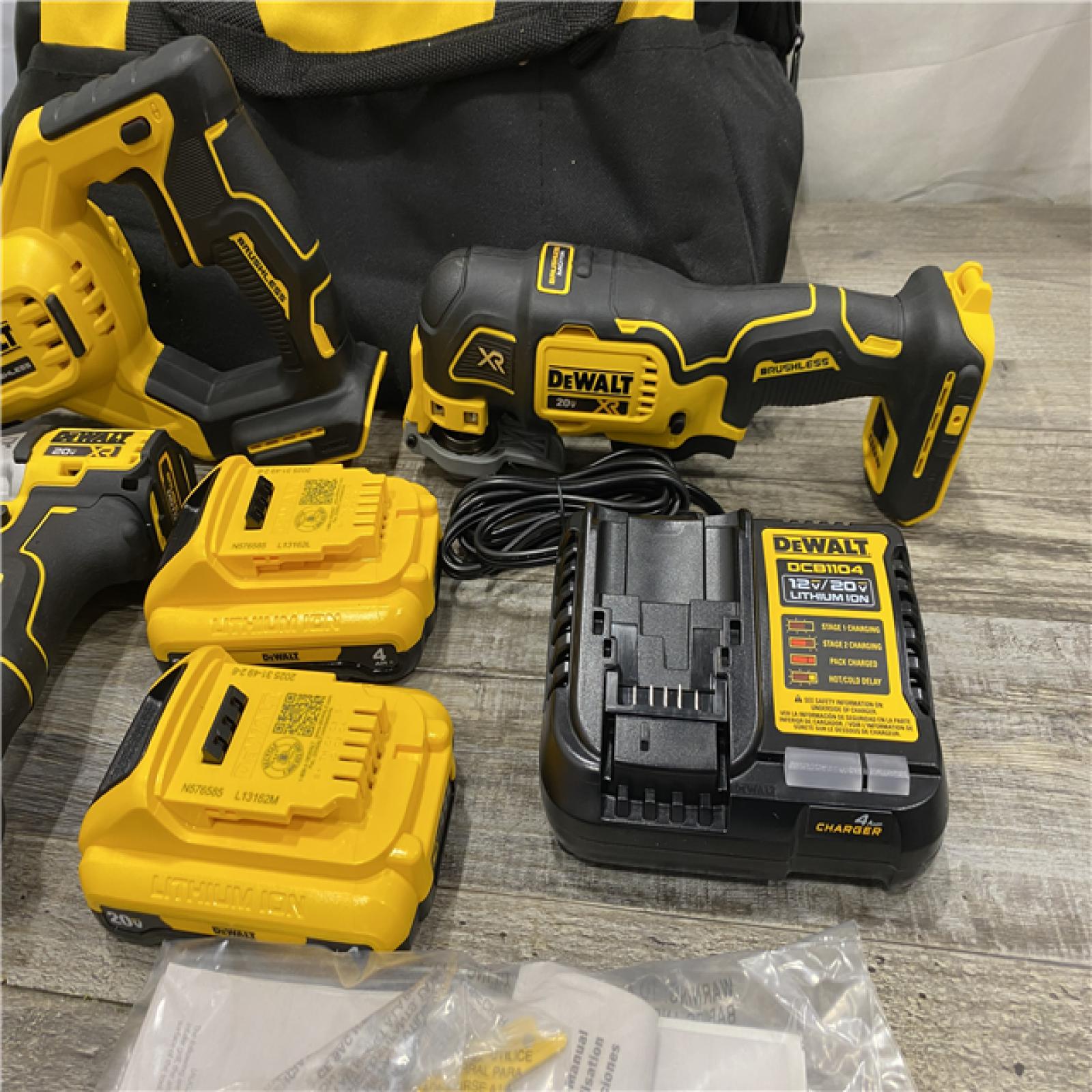 AS-IS DEWALT 20-Volt Maximum Lithium-Ion Cordless 4-Tool Combo Kit with (2) 4 Ah Batteries and Charger