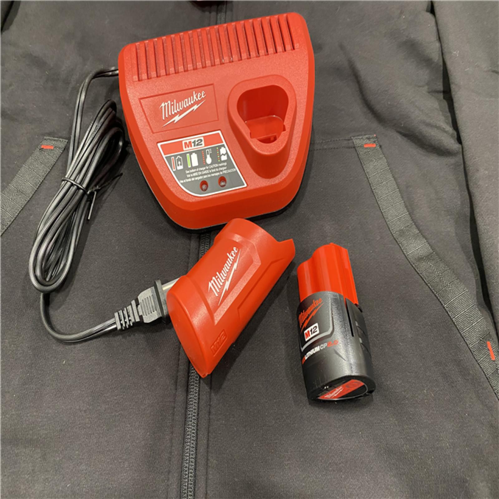 AS-IS Milwaukee Men's Large 12-Volt Lithium-Ion Cordless Black Heated Jacket Hoodie Kit