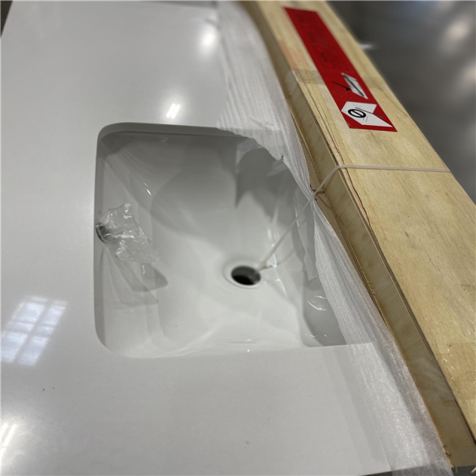 DALLAS LOCATION - Home Decorators Collection Danby 60 in. Double Sink Platinum Oak Bath Vanity with White Engineered Marble Top (Assembled)