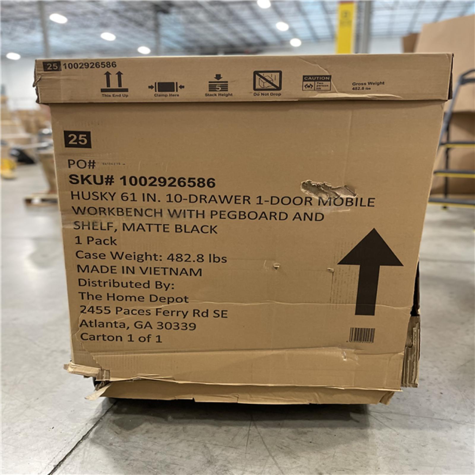DALLAS LOCATION- AS-IS HUSKY 61 in. W x 26 in. D Heavy Duty 10-Drawer 1-Door Mobile Workbench