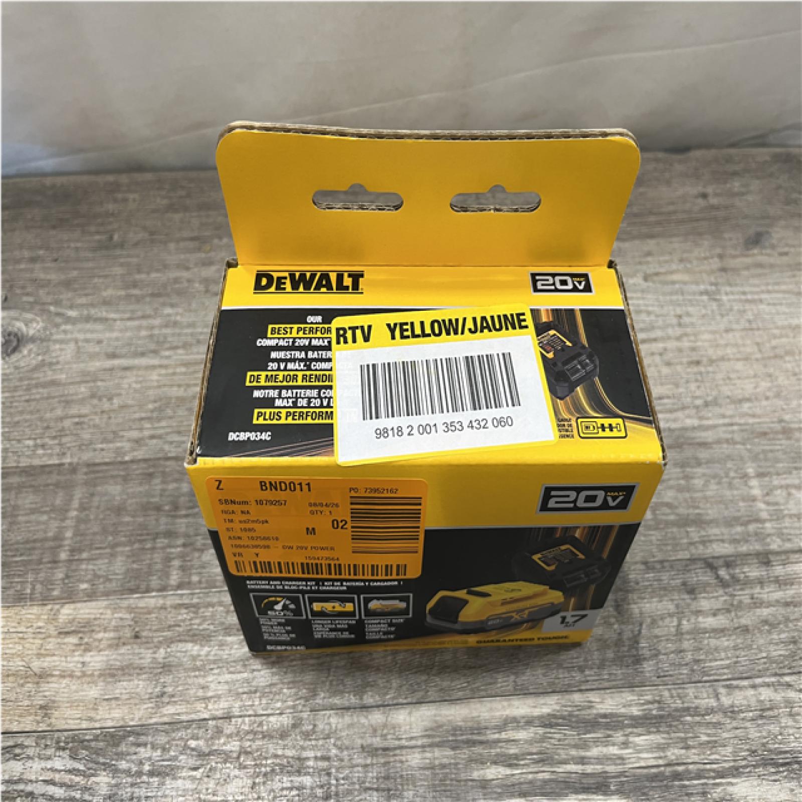 NEW - DEWALT 20V MAX XR POWERSTACK Lithium-Ion Battery Starter Kit with 1.7Ah Battery and Charger