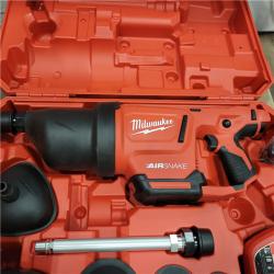 AS-IS  Milwaukee M12 12-Volt Lithium-Ion Cordless Drain Cleaning Airsnake Air Gun Kit with (1) 2.0Ah Battery, Toilet Attachments