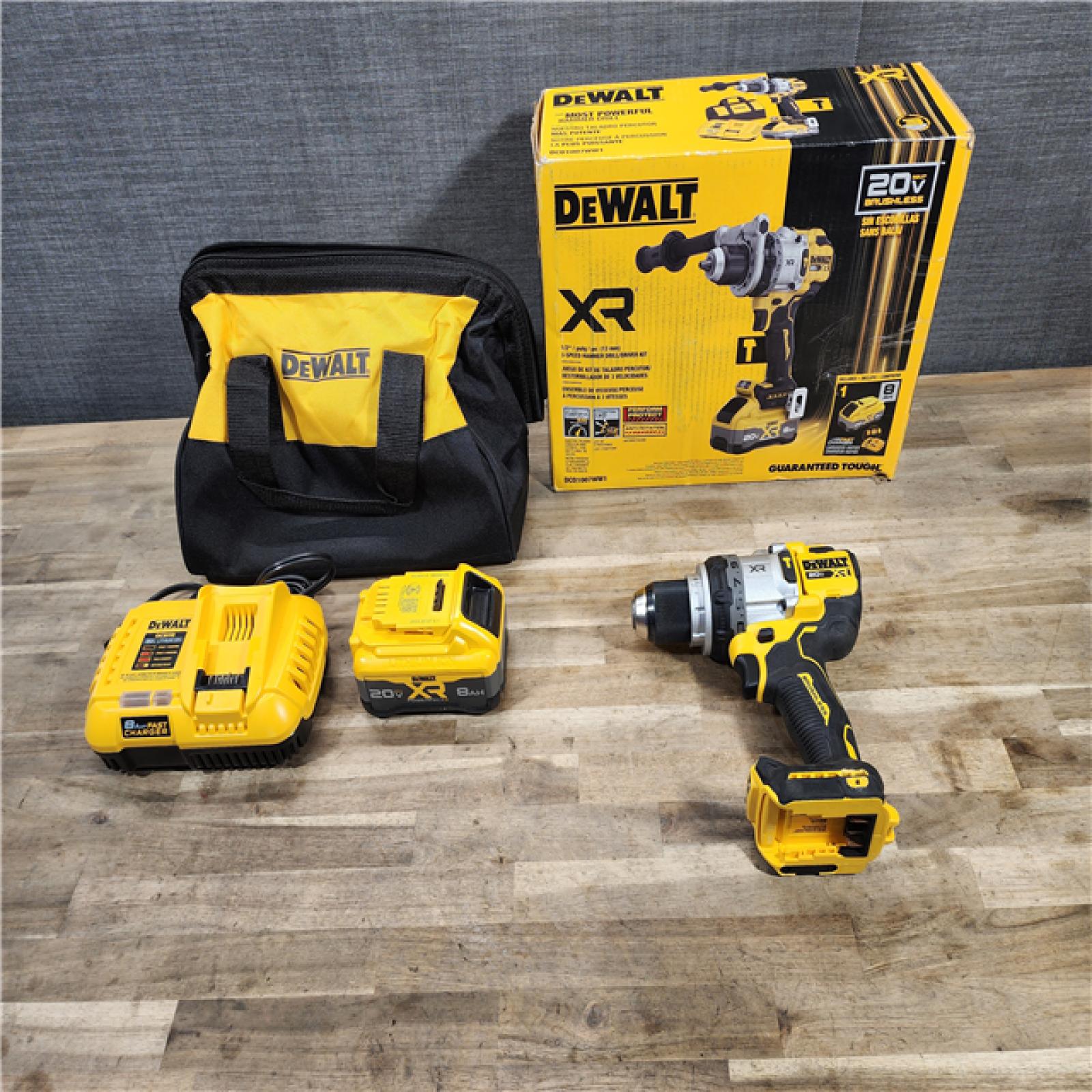 HOUSTON LOCATION - AS-IS DEWALT 20V XR Lithium-Ion Cordless Hammer Drill Kit with 8.0 Ah Battery, Charger and Kit Bag