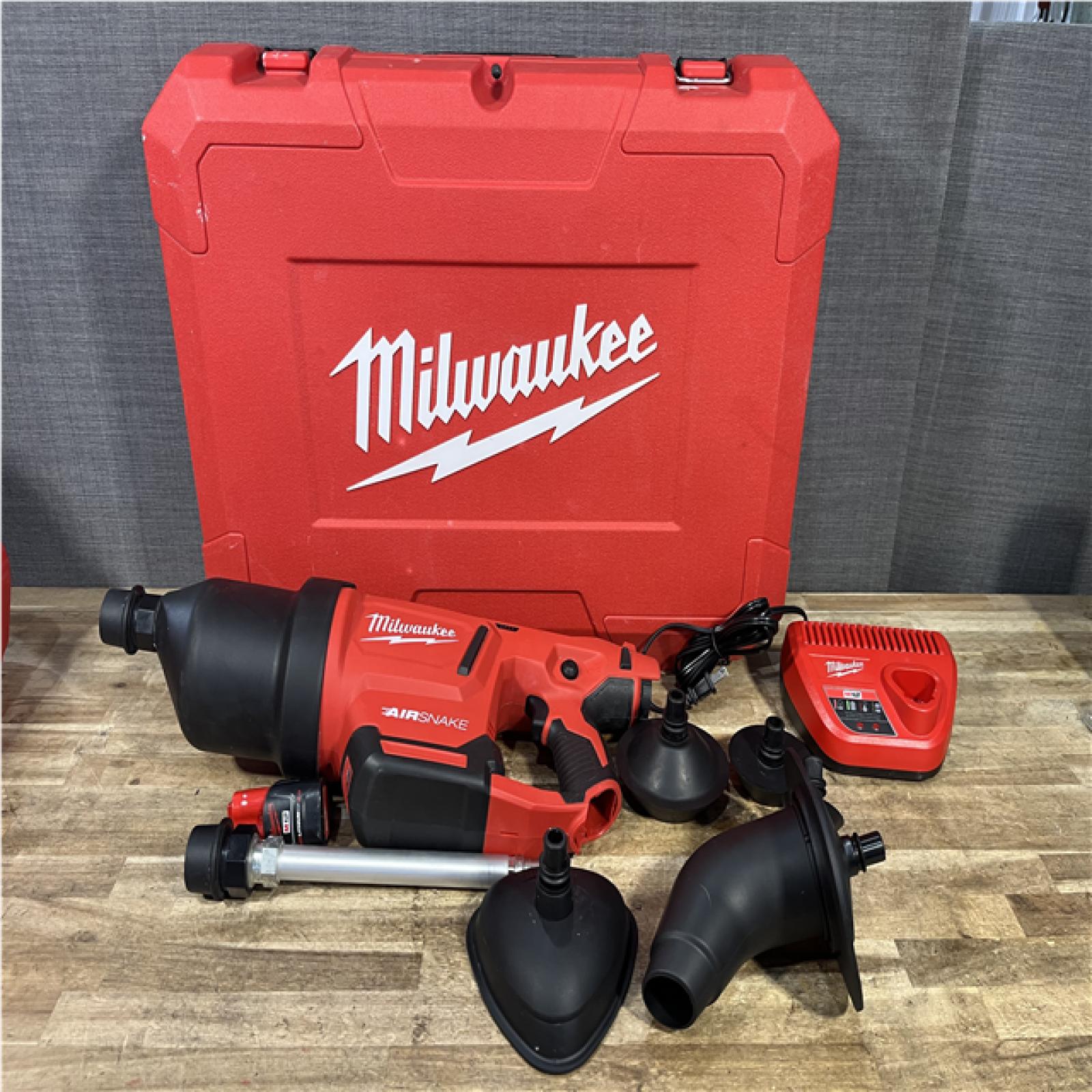 Houston Location AS-IS Milwaukee 12-Volt Lithium-Ion Cordless Drain Cleaning Airsnake Air Gun Kit