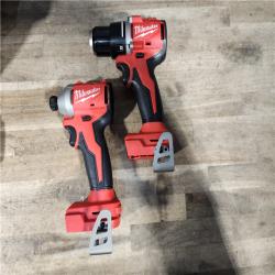 HOUSTON LOCATION - AS-IS Milwaukee M18 18V Lithium-Ion Brushless Cordless Compact Drill/Impact Combo Kit (2-Tool) W/(2) 2.0 Ah Batteries  Charger & Bag
