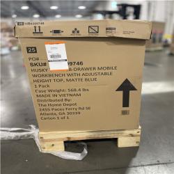 DALLAS LOCATION- AS-IS Husky 72 in. W x 24 in. D Heavy Duty 18-Drawer Adjustable Height Mobile Workbench Matte Blue/WoodTop