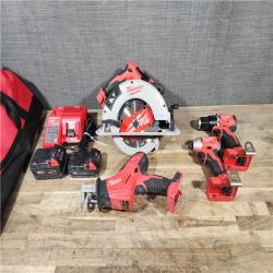 HOUSTON LOCATION - AS-IS MILWAUKEE 4 TOOL COMBO KIT W/ (2) BATTERY & CHARGER