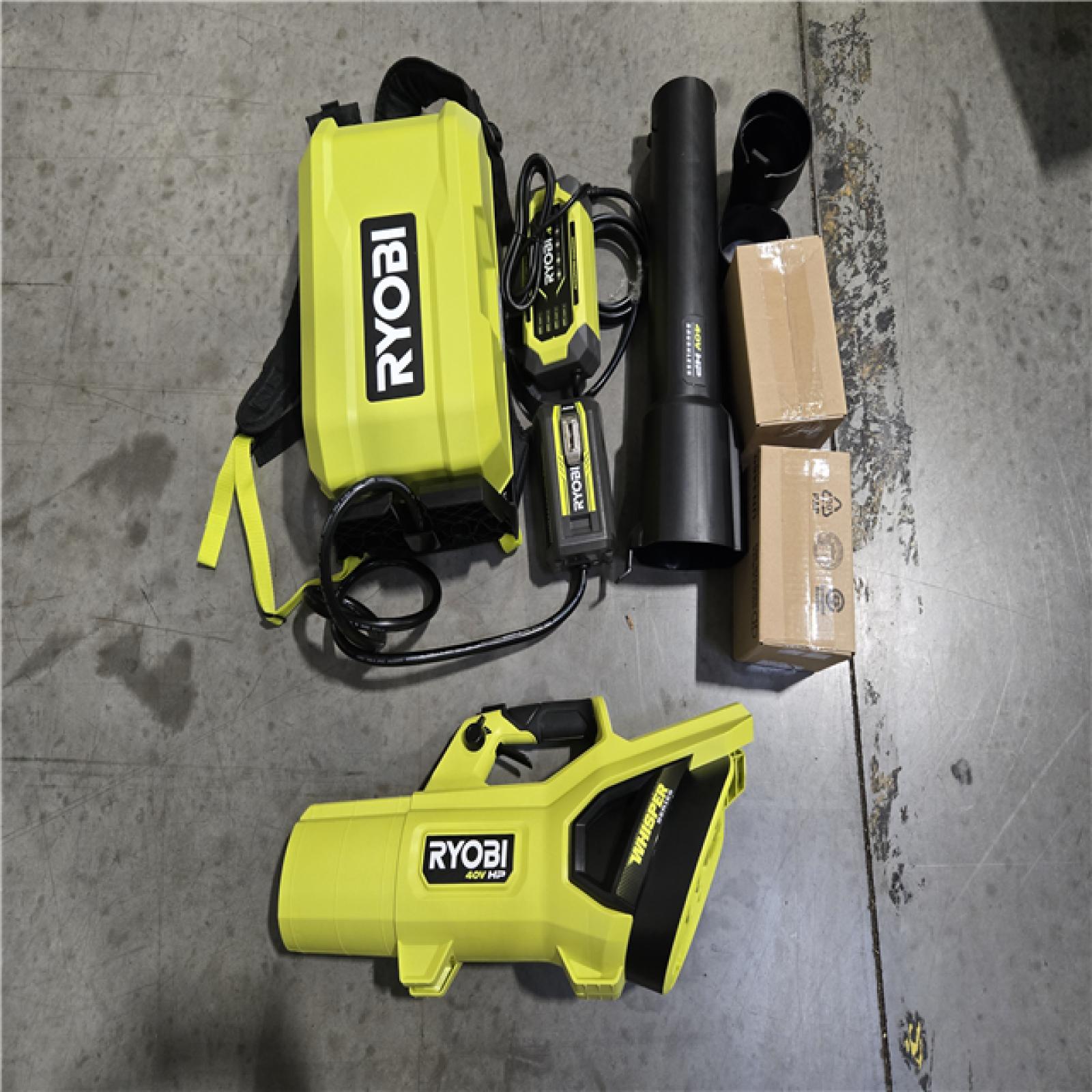 AS-IS RYOBI 40V HP Whisper Series 190 MPH 730 CFM Leaf Blower and Backpack Battery Kit