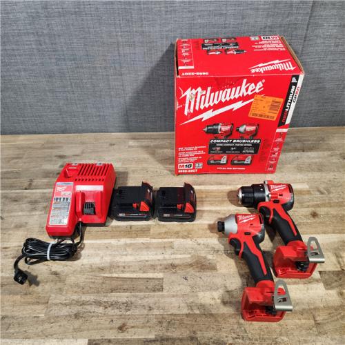 HOUSTON LOCATION - AS-IS Milwaukee M18 18V Lithium-Ion Brushless Cordless Compact Drill/Impact Combo Kit (2-Tool) W/(2) 2.0 Ah Batteries  Charger & Bag