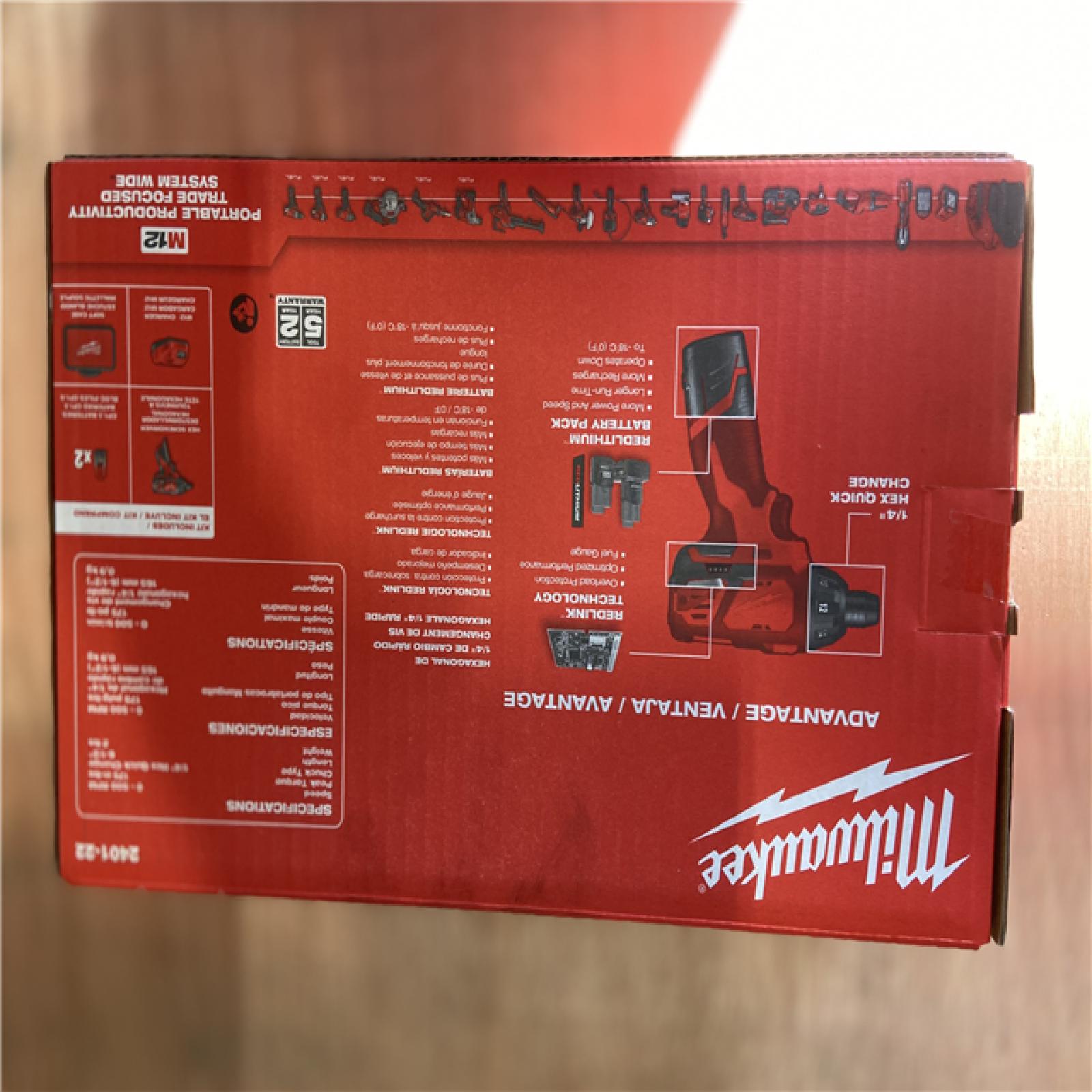 NEW! - Milwaukee M12 12V Lithium-Ion Cordless 1/4 in. Hex Screwdriver Kit with Two 1.5Ah Batteries  Charger and Tool Bag - 6 UNITS