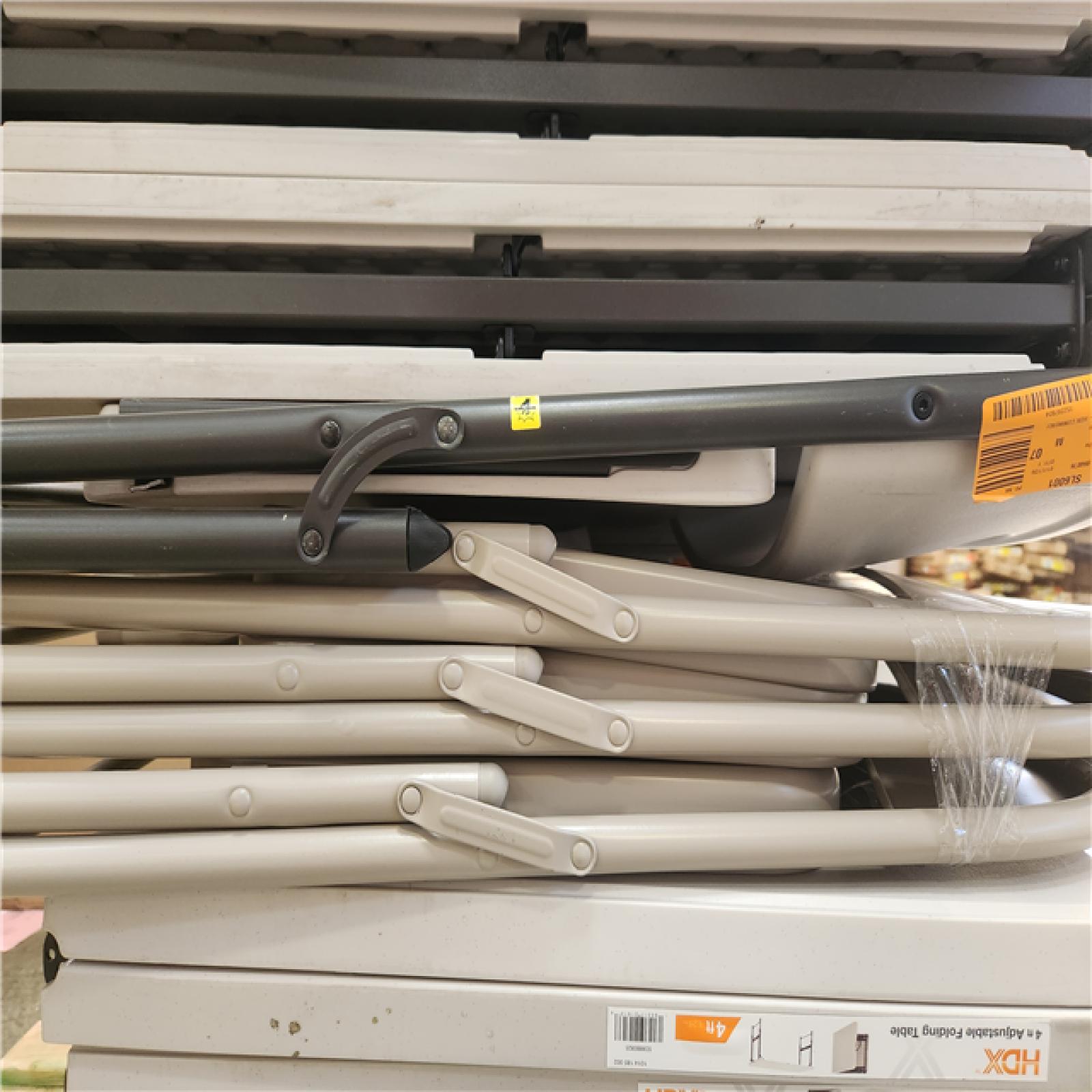 Phoenix AS-IS Mixed HDX Rectangle Almond Resin Top Single Hand Height Adjustable Folding Utility Table with Chairs Pallet (16-Tables)