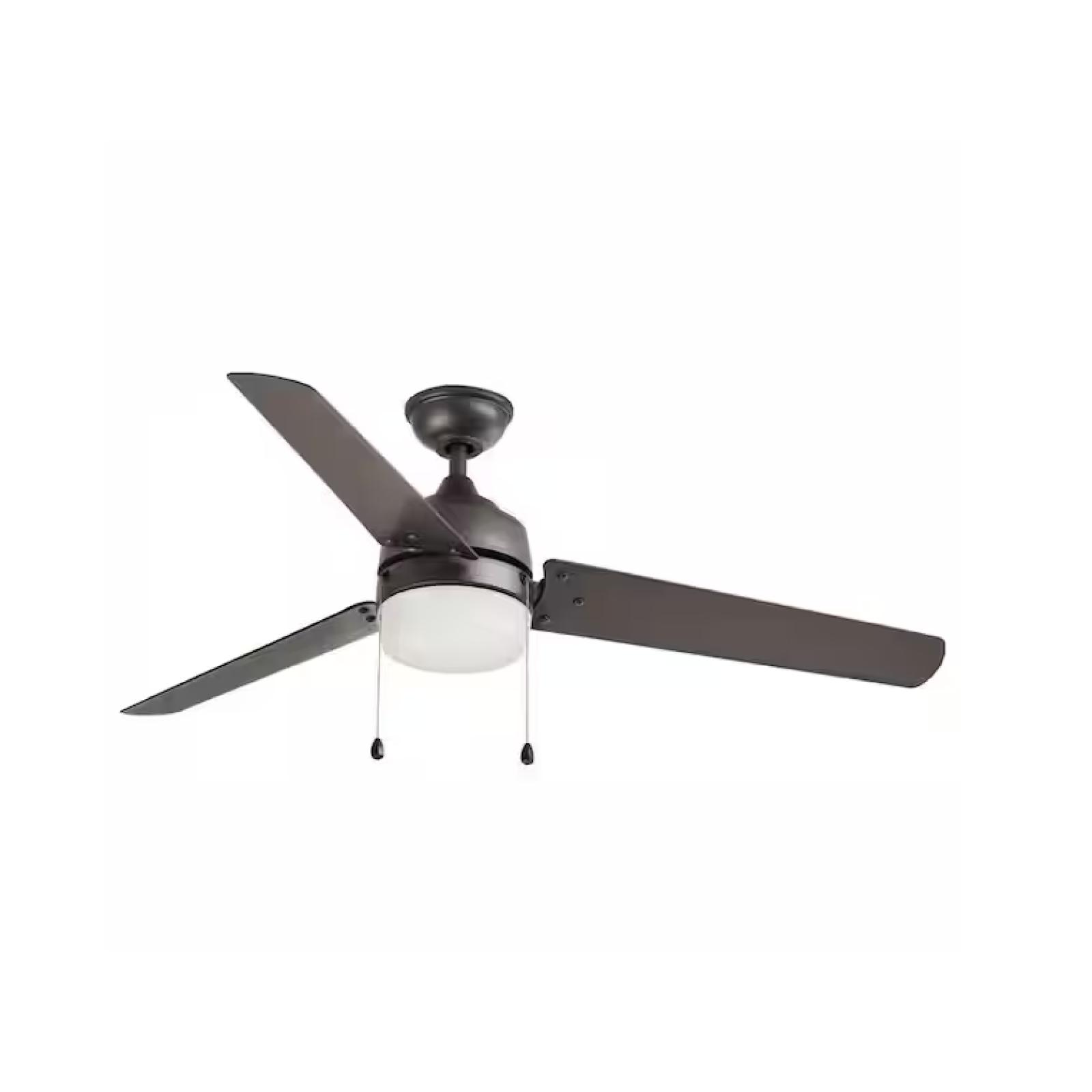 DALLAS LOCATION- Home Decorators Collection Carrington 60 in. Indoor/Outdoor Ceiling Fan with LED Dome Light Kit Natural Iron with Black Blades PALLET -(36 UNITS)