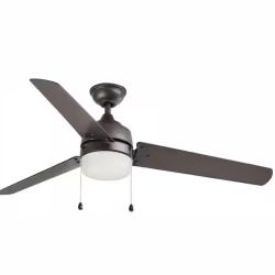 DALLAS LOCATION- Home Decorators Collection Carrington 60 in. Indoor/Outdoor Ceiling Fan with LED Dome Light Kit Natural Iron with Black Blades PALLET -(36 UNITS)