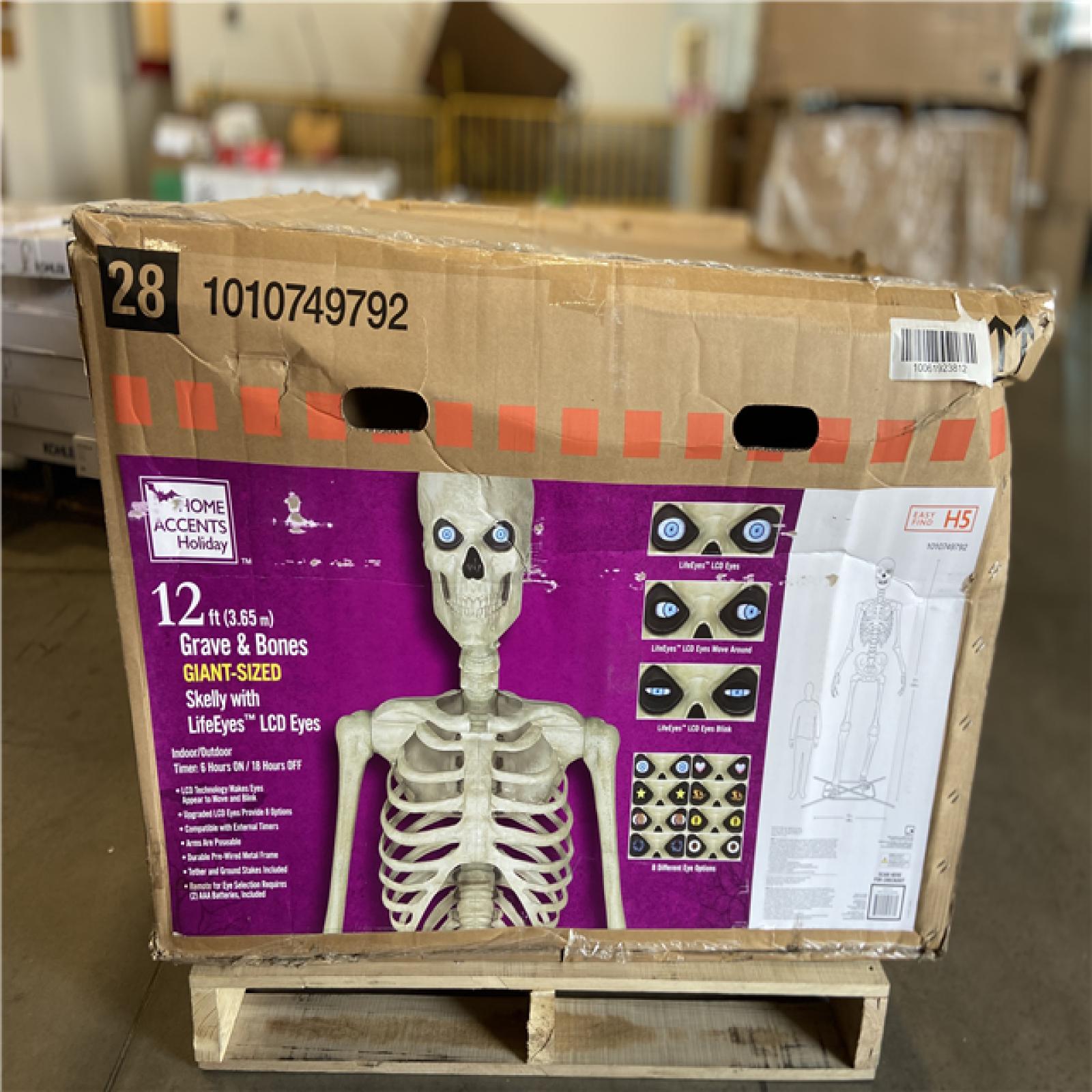 DALLAS LOCATION - Home Accents Holiday 12 ft. Grave & Bones Giant-Sized Skelly with LifeEyes™ LCD Eyes