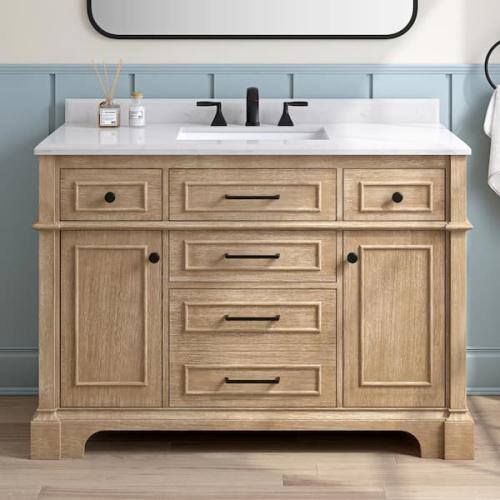 Phoenix NEW Home Decorators Collection Melpark 48 in. Single Sink Antique Oak Bath Vanity with White Engineered Marble Top (Assembled)