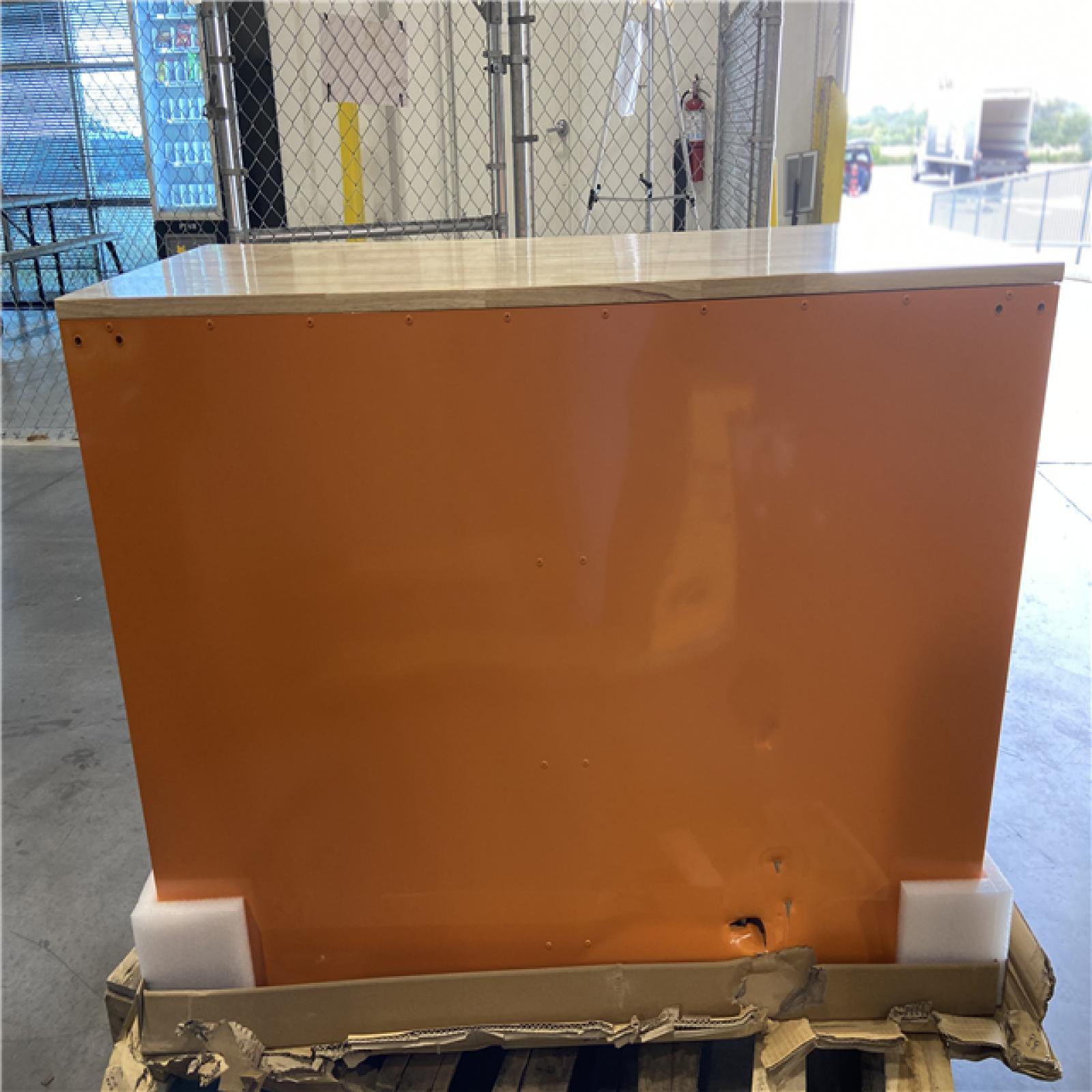 DALLAS LOCATION - Husky 46 in. W x 18 in. D 9-Drawer Gloss Orange Mobile Workbench Cabinet with Solid Wood Top