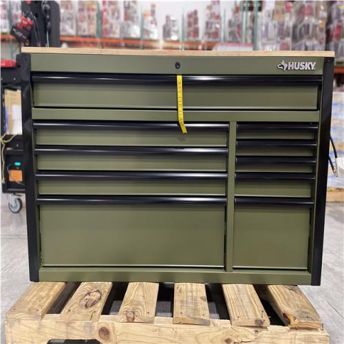 DALLAS LOCATION- AS-IS HUSKY 52 W. 20 D. 37.1 H. 10 Drawer Mobile Workbench (MATTE ARMY GREEN)