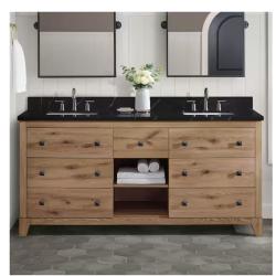 DALLAS LOCATION - Home Decorators Collection Burwood 72 in. Double Sink Seadrift Bath Vanity with Black Marquina Quartz Top (Assembled)