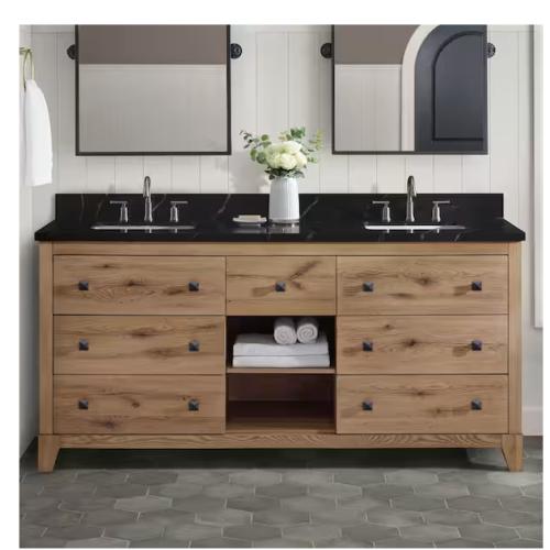 DALLAS LOCATION - Home Decorators Collection Burwood 72 in. Double Sink Seadrift Bath Vanity with Black Marquina Quartz Top (Assembled)