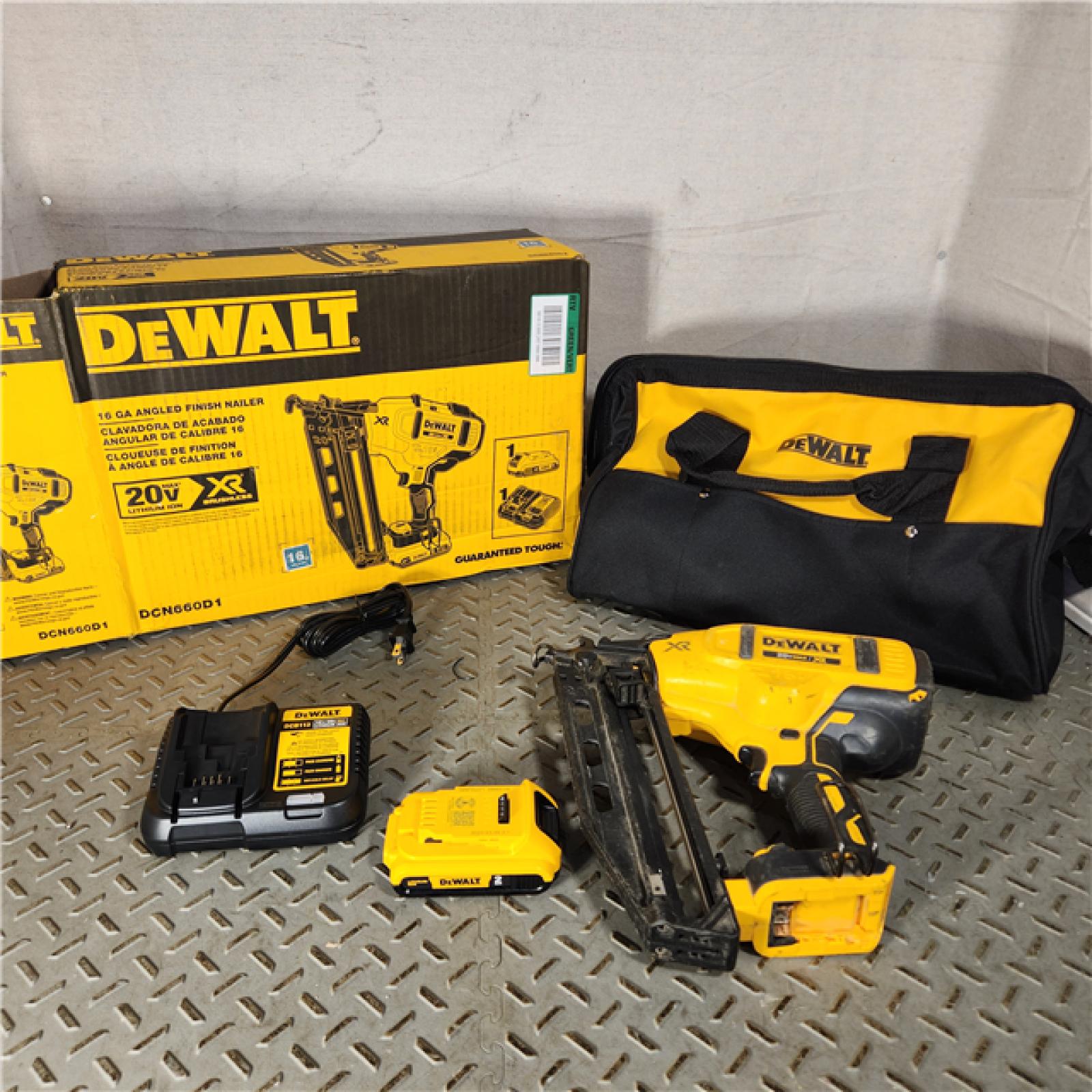 Houston Location - As-Is DeWalt DCN660D1 20V 16 Gauge Cordless Angled Finish Nailer Kit W/ 2Ah Battery - Appears IN GOOD Condition