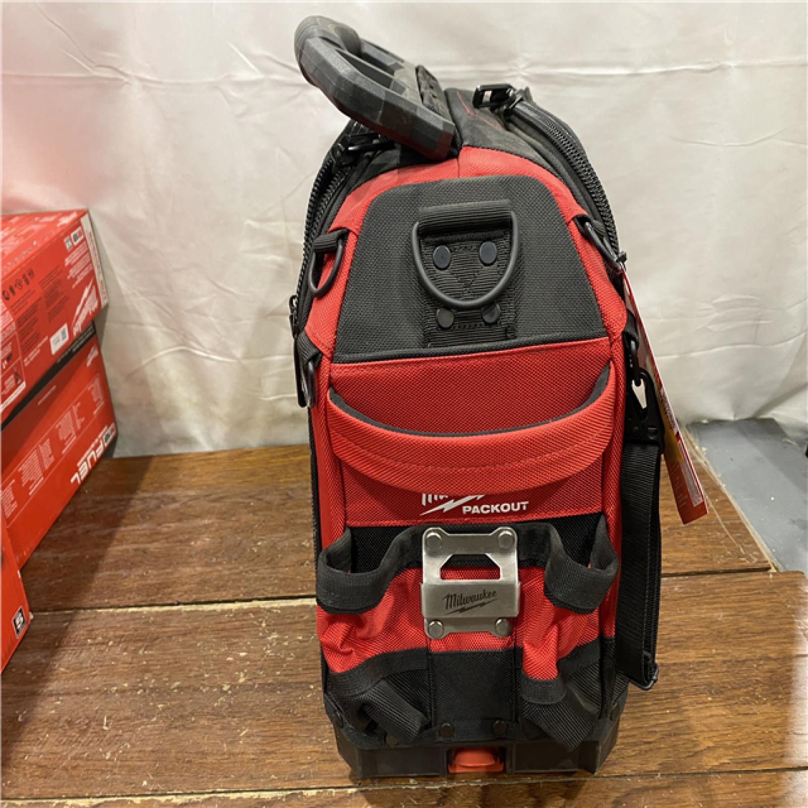 AS-IS Milwaukee PACKOUT 15 in. Structured Tear Resistant Layered Material Tool Bag W/Storable Padded Shoulder Strap - 48-22-8316