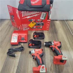 AS-IS Milwaukee M18 18V Lithium-Ion Brushless Cordless Compact Drill/Impact Combo Kit (2-Tool) W/(2) 2.0 Ah Batteries, Charger & Bag