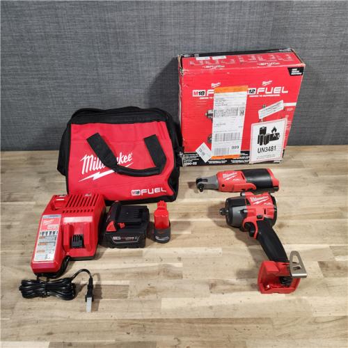 HOUSTON LOCATION - AS-IS (APPEARS LIKE NEW) M18 FUEL 18V Cordless Mid Torque 1/2 in. Impact Wrench W/ M12 FUEL 3/8 in. Ratchet & Battery/Charger Combo Kit