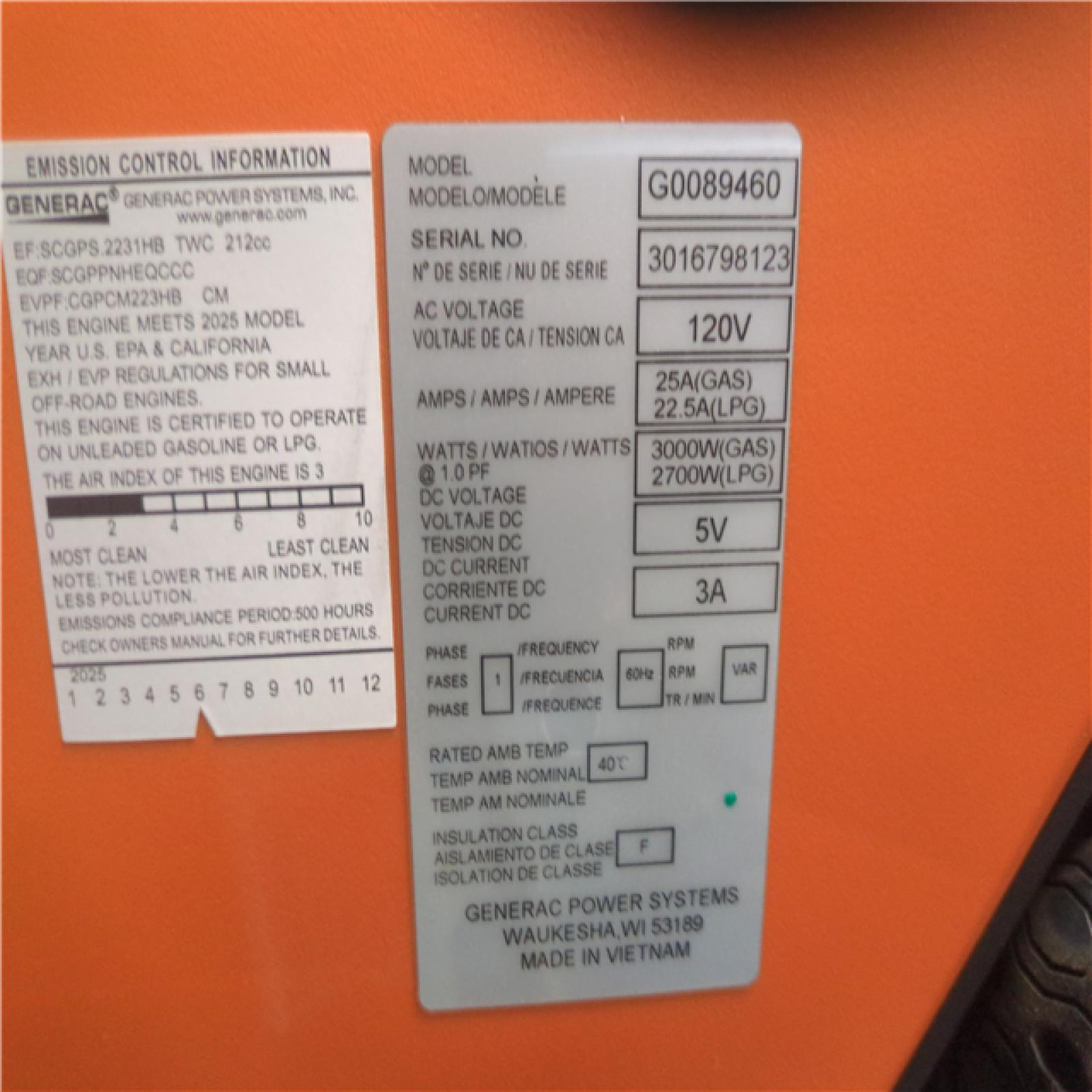 CALIFORNIA AS-IS GENERAC PORTABLE POWER GENERATOR