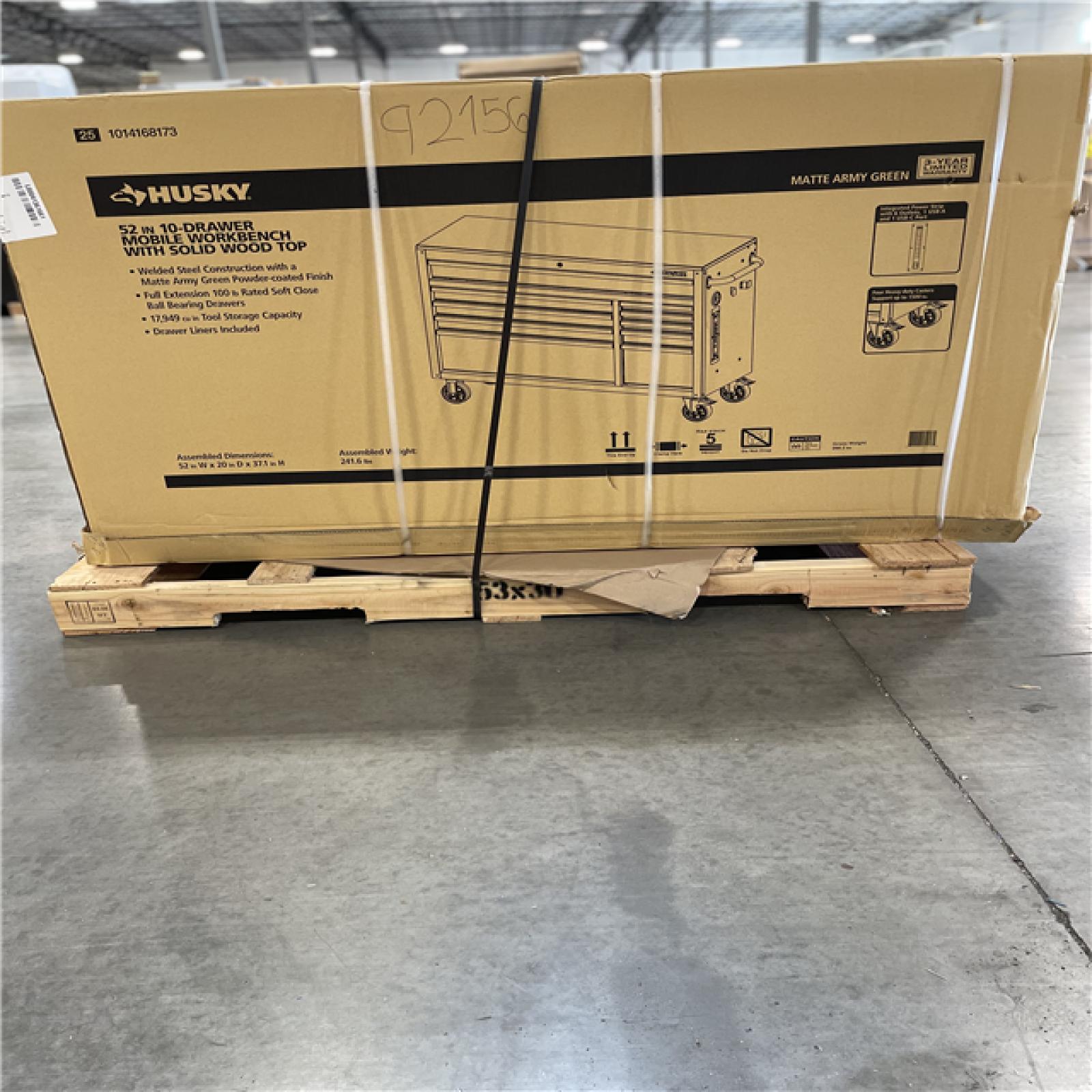 DALLAS LOCATION- AS-IS HUSKY Standard-Duty 52 in. W 10-Drawers Workbench Matte Army Green/Woodtop