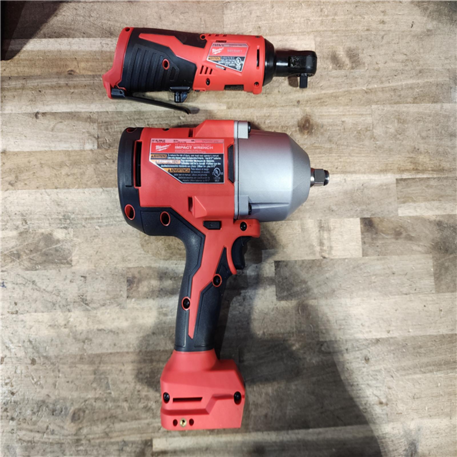 HOUSTON LOCATION - AS-IS Milwaukee 12/18V Lithium-Ion Cordless 3/8 in. Ratchet and 1/2 in. High Torque Impact Wrench with Friction Ring Combo Kit