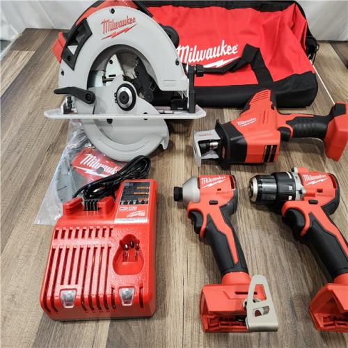 AS-IS Milwaukee M18 18-Volt Lithium-Ion Brushless Cordless Combo Kit (4-Tool) with 2-Batteries, 1-Charger and Tool Bag