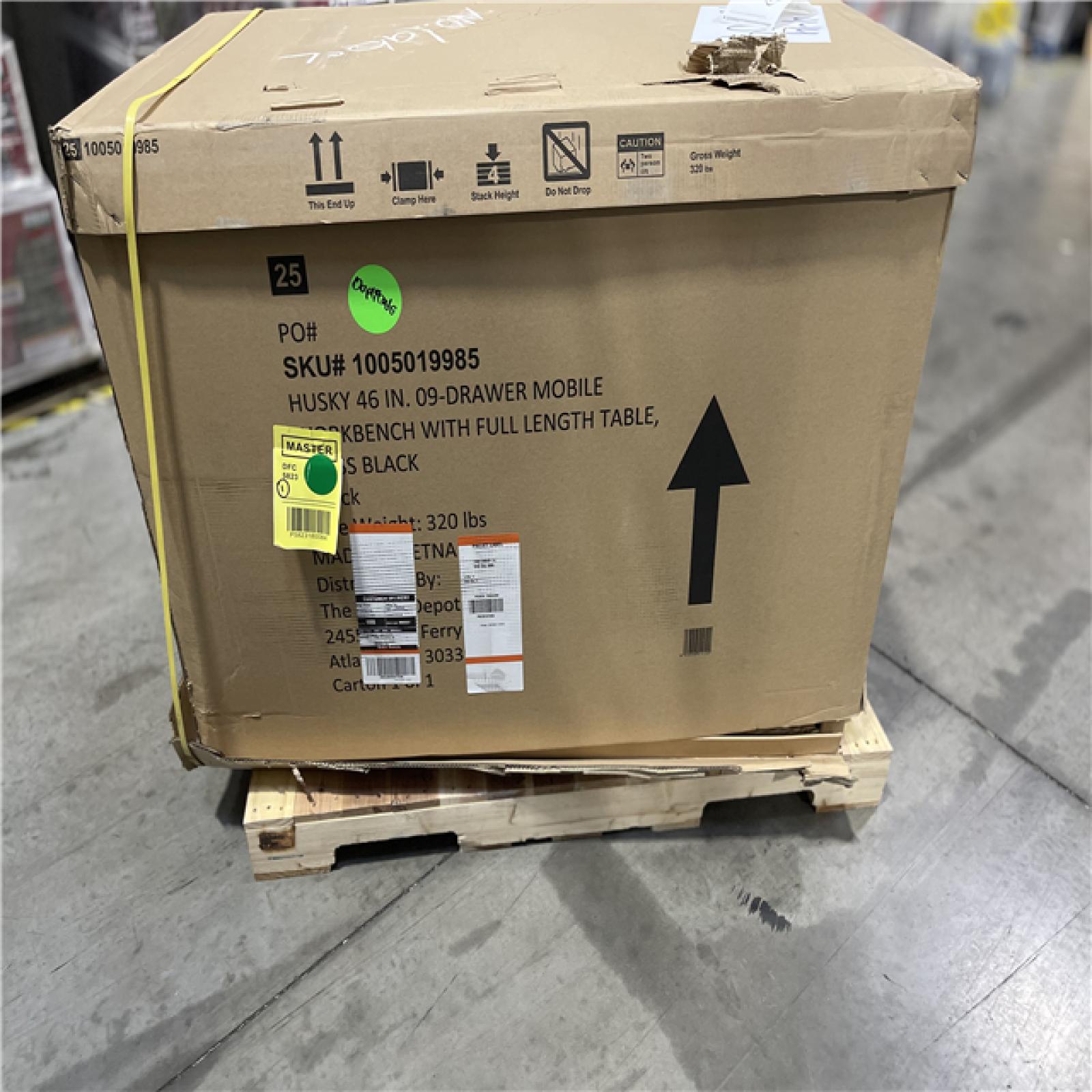 DALLAS LOCATION - AS-IS Husky Tool Storage 46 in. W x 51 in. D Standard Duty Black Mobile Workbench Cabinet with Solid Top Full Length Extension Table