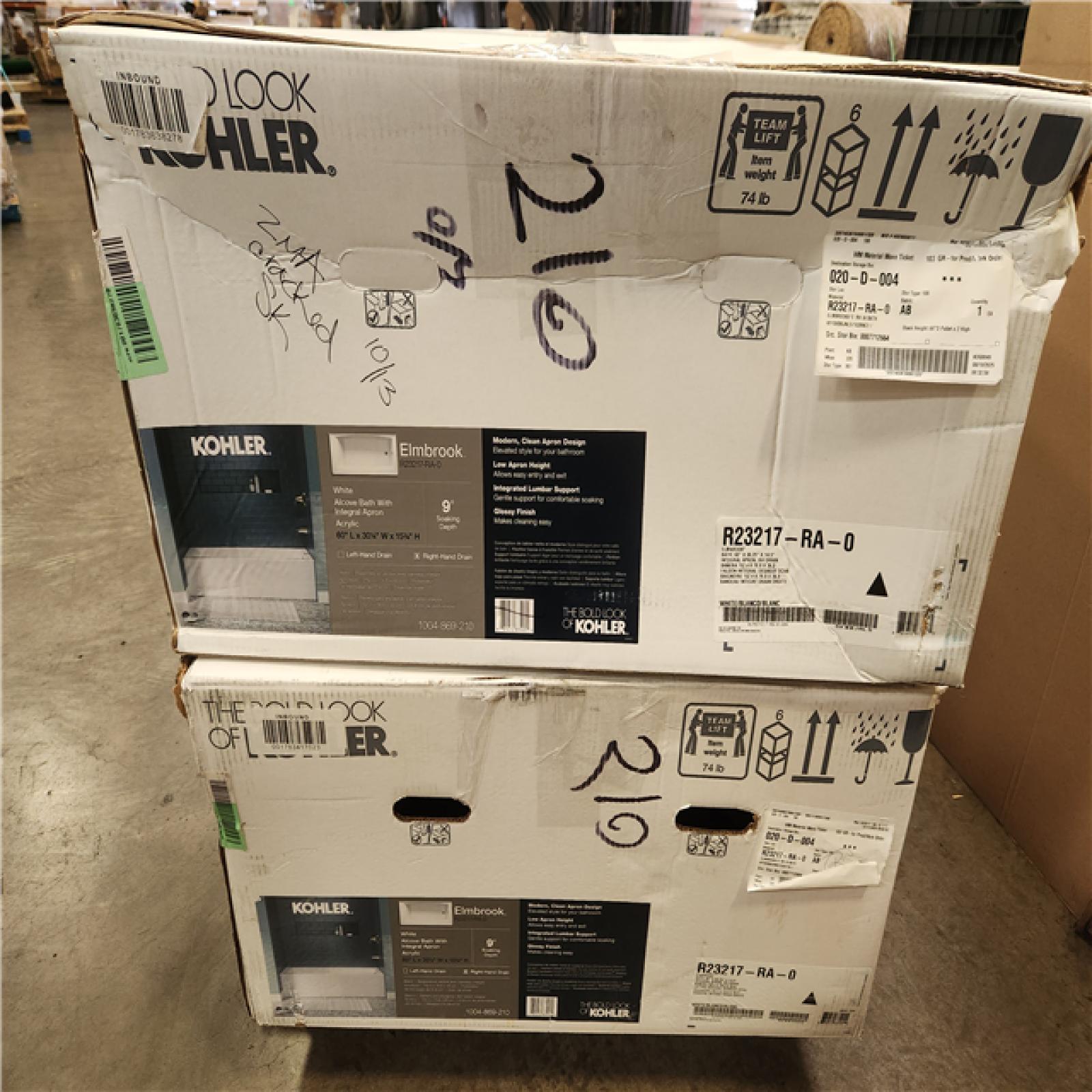 Phoenix AS-IS 2 KOHLER Elmbrook 60 in. x 30.25 in. Soaking Bathtub with Right-Hand Drain in White