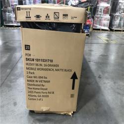 DALLAS LOCATION- AS-IS Husky 96 in. W x 24 in. D 16-Drawer Heavy-Duty Mobile Workbench with Stainless Steel Top in Matte Black