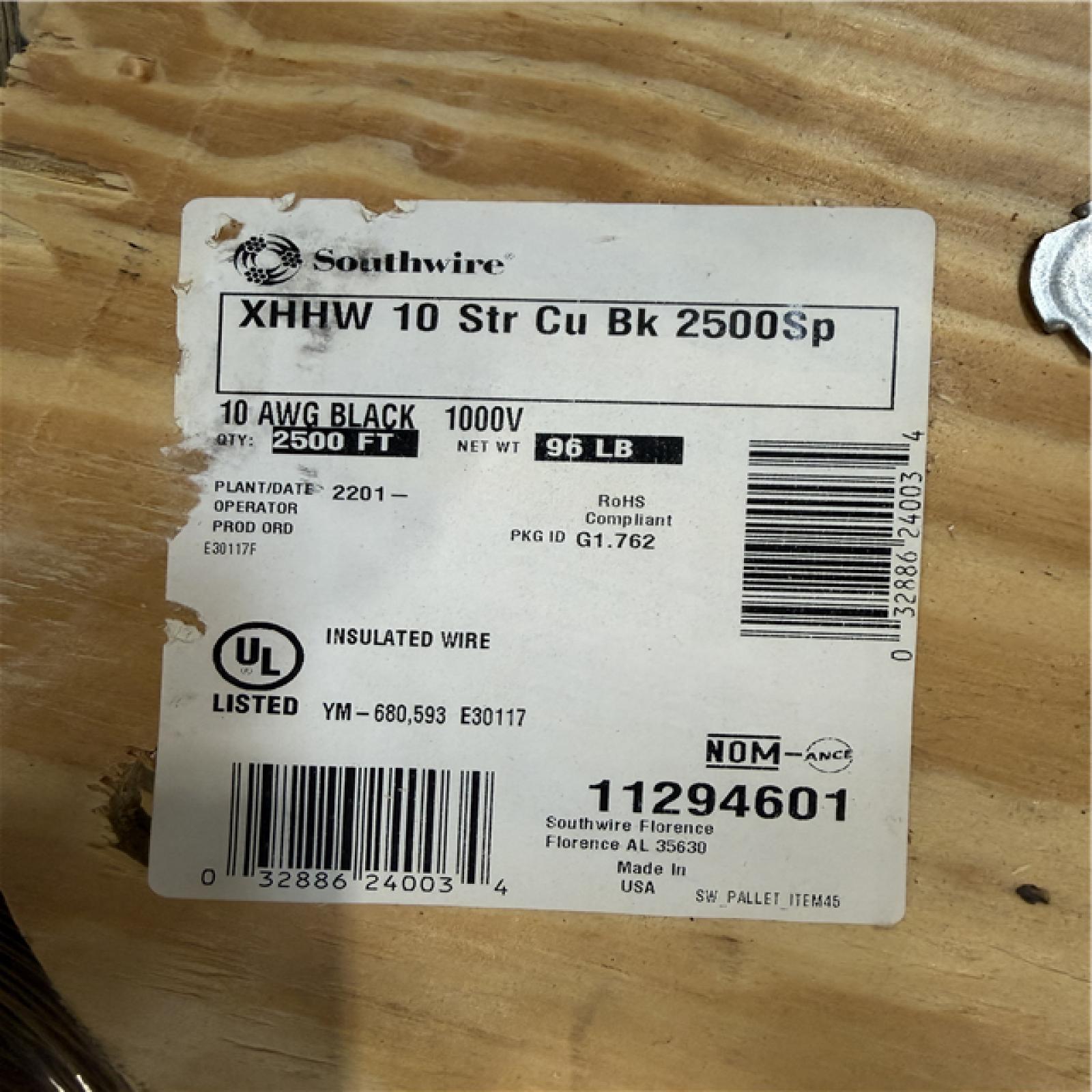 DALLAS LOCATION- Southwire 2 500 ft. 10 Black Stranded CU XHHW Wire