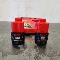 AS-IS- Milwaukee M12 12V Lithium-Ion Compact 2.0 Ah Battery Pack (2-Pack) Starter Kit with Charger