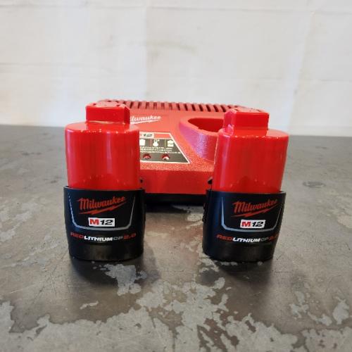 AS-IS- Milwaukee M12 12V Lithium-Ion Compact 2.0 Ah Battery Pack (2-Pack) Starter Kit with Charger