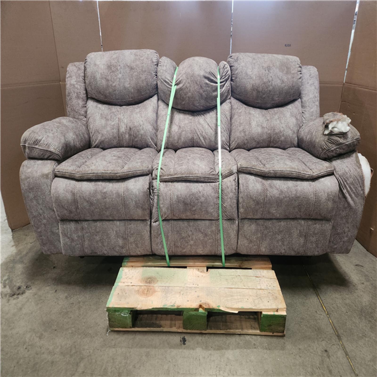 Phoenix AS-IS Lazzara Austin 87.5 in. W Straight Arm Microfiber Rectangle Manual Reclining Sofa in Brown