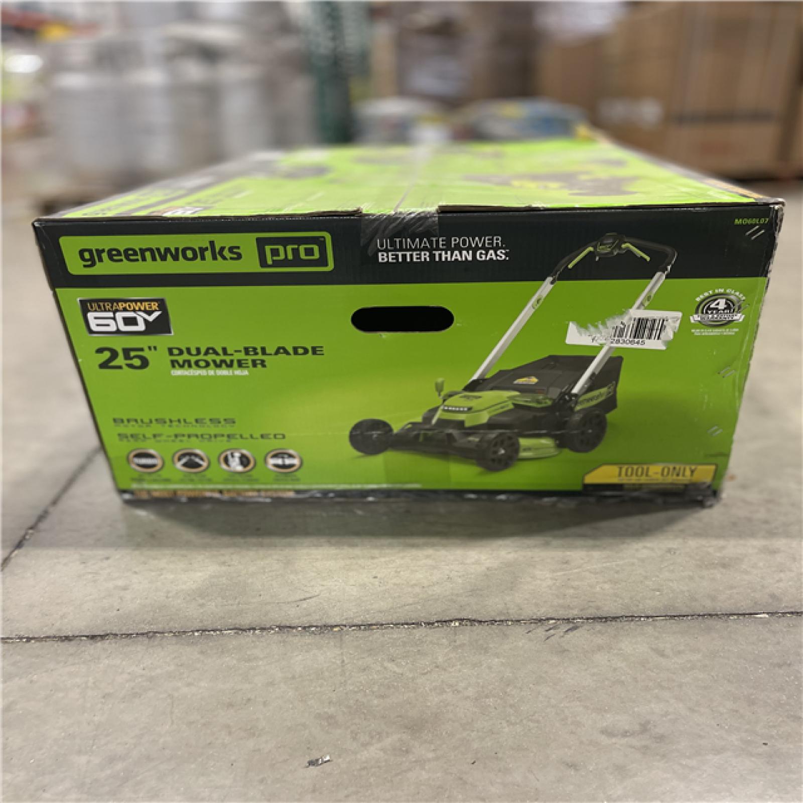 DALLAS LOCATION- NEW!- Greenworks Pro 60V 25 Dual-Blade Mower