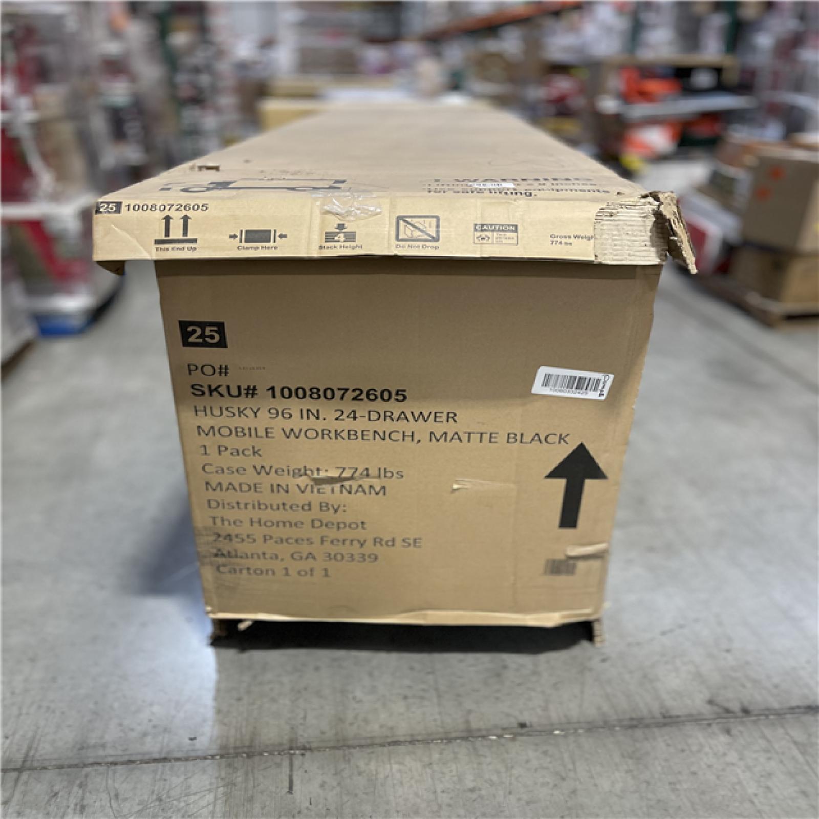 DALLAS LOCATION - Husky Tool Storage Heavy Duty 96 in. W x 24 in. D Matte Black Mobile Workbench Cabinet with Stainless Steel Top