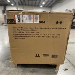 DALLAS LOCATION - HUSKY DALLAS LOCATION - HUSKY Heavy Duty 56 in. W x 27.6 in. D 10-Drawer Matte Black Mobile Workbench Cabinet with Wood Top Pegboard and Top Cabinets