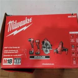 California AS-IS Milwaukee M18 4-Tool Combo Kit  Includes (2) Batteries  Charger & Bag
