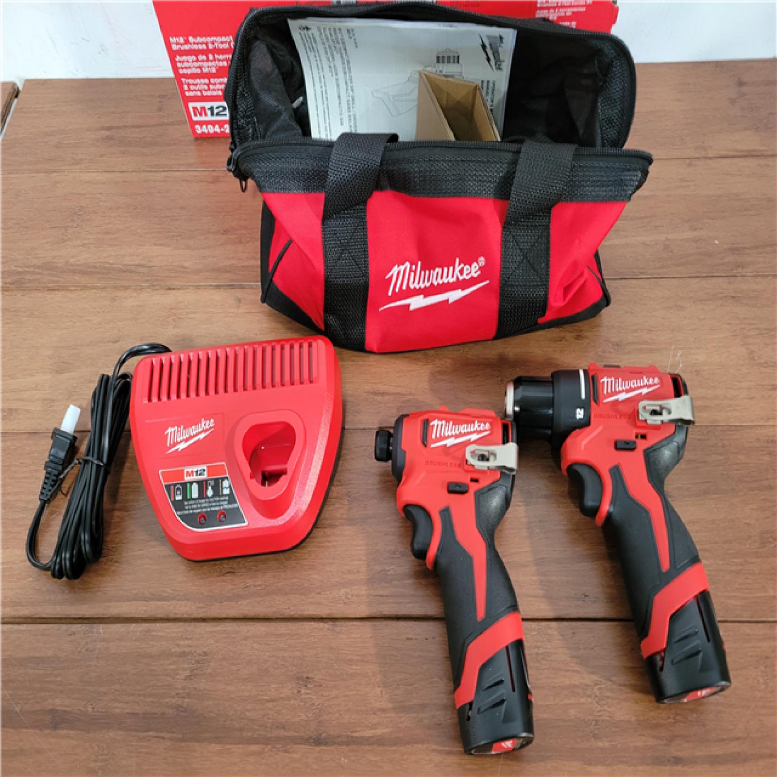 California NEW Milwaukee M12 Subcompact Brushless 2-Tool Combo Kit  Includes (2) Batteries  Charger & Bag