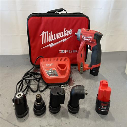 AS-IS - Milwaukee M12 FUEL 12V Lithium-Ion Brushless Cordless 4-in-1 Installation 3/8 in. Drill Driver Kit