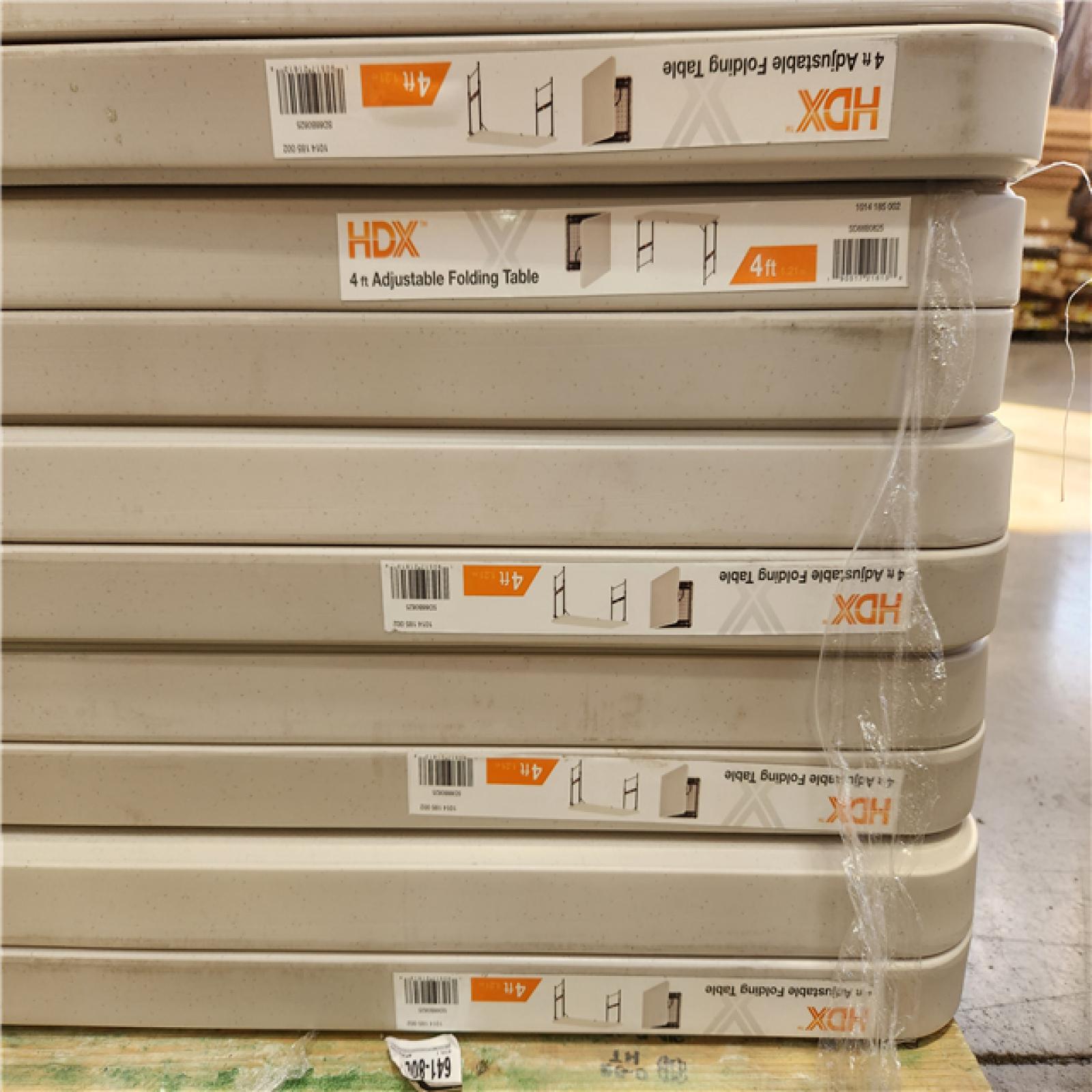 Phoenix AS-IS Mixed HDX Rectangle Almond Resin Top Single Hand Height Adjustable Folding Utility Table with Chairs Pallet (16-Tables)