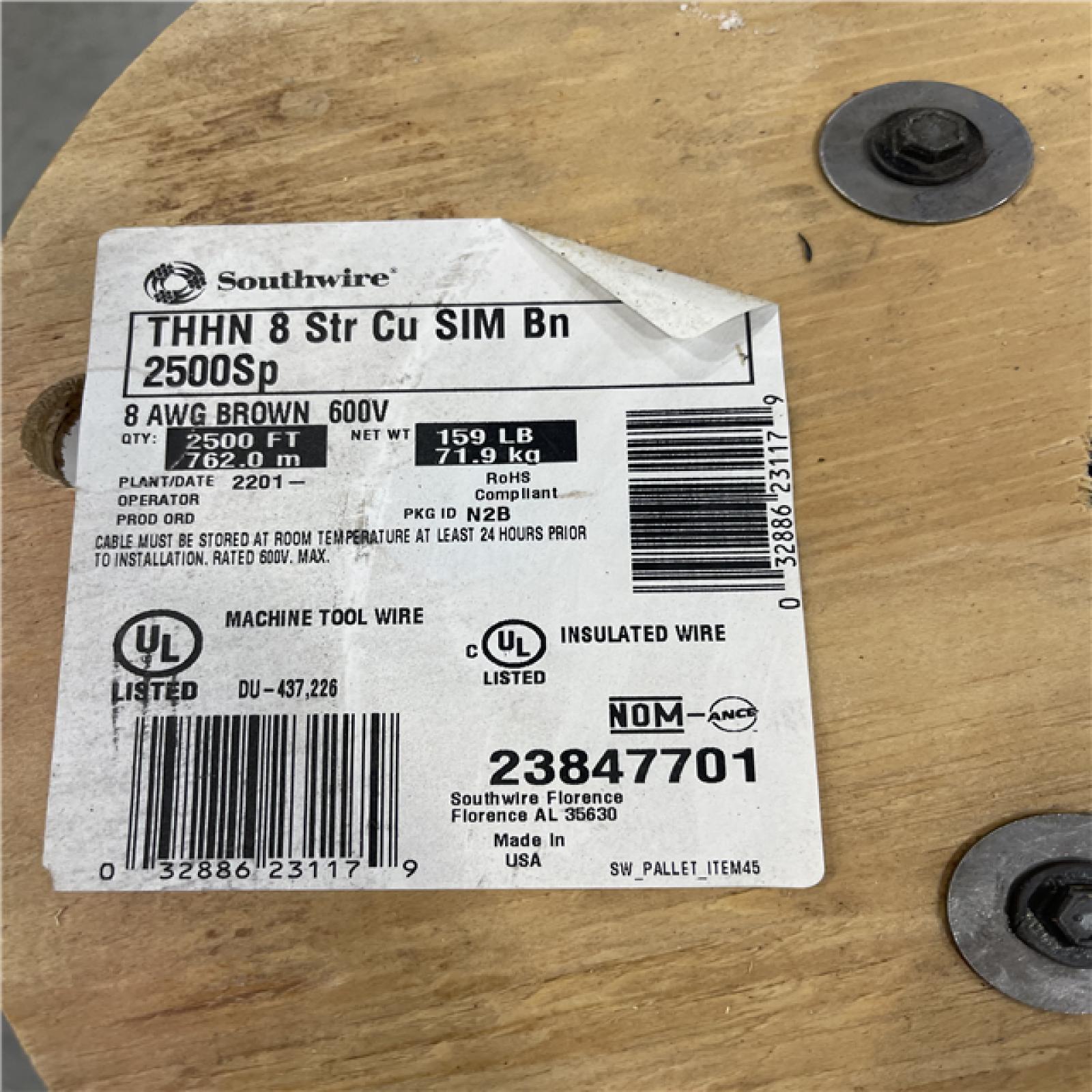 DALLAS LOCATION - Southwire 2,500 ft. 8 Brown Stranded CU SIMpull THHN Wire-PALLET-(4 UNITS)(SEE NOTES)