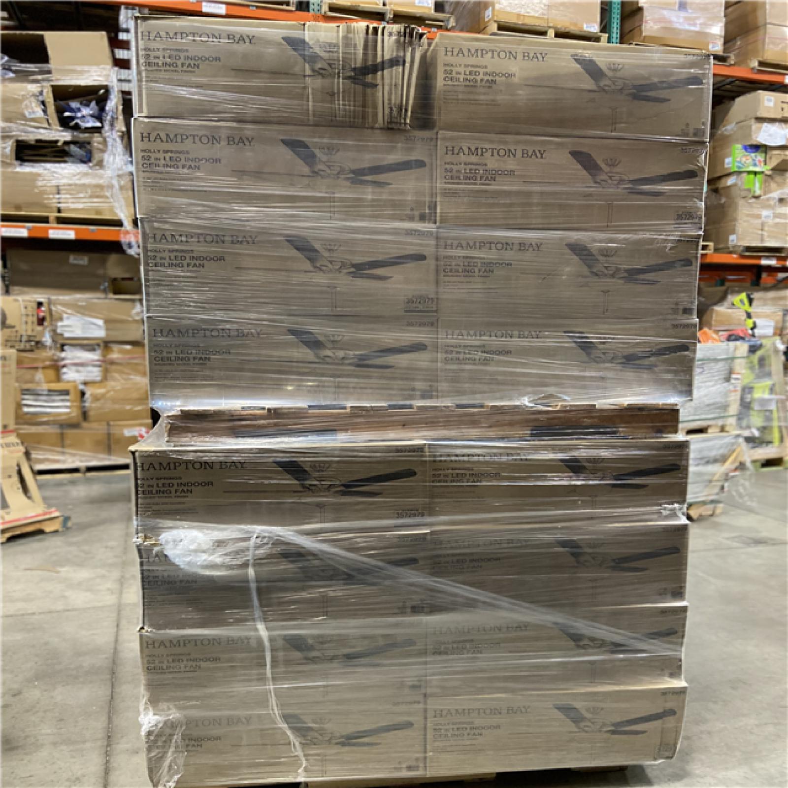 DALLAS LOCATION- Hampton Bay Holly Springs Low Profile 52 in. LED Indoor Brushed Nickel Ceiling Fan PALLET -(48 UNITS)