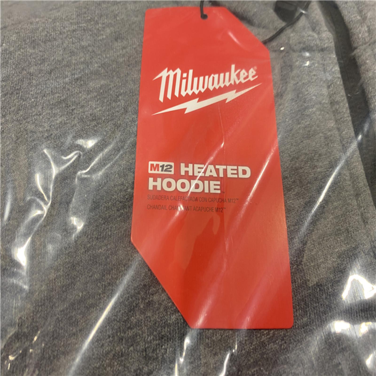 LIKE NEW -  Milwaukee Men's Large 12-Volt Lithium Ion Cordless Gray Heated Hooded Jacket (Jacket Only)