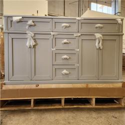 Phoenix Location AS-IS Home Decorators Collection Talmore 72 in. Double Sink Sky Grey Bath Vanity with White Engineered Carrara Marble Top (Assembled) (Damaged Top)